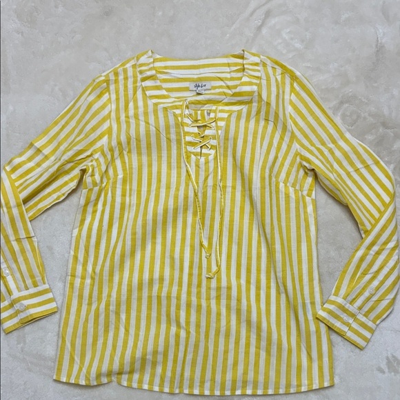 Style & Co. Tops - Style & Co. Yellow and White Striped Blouse M